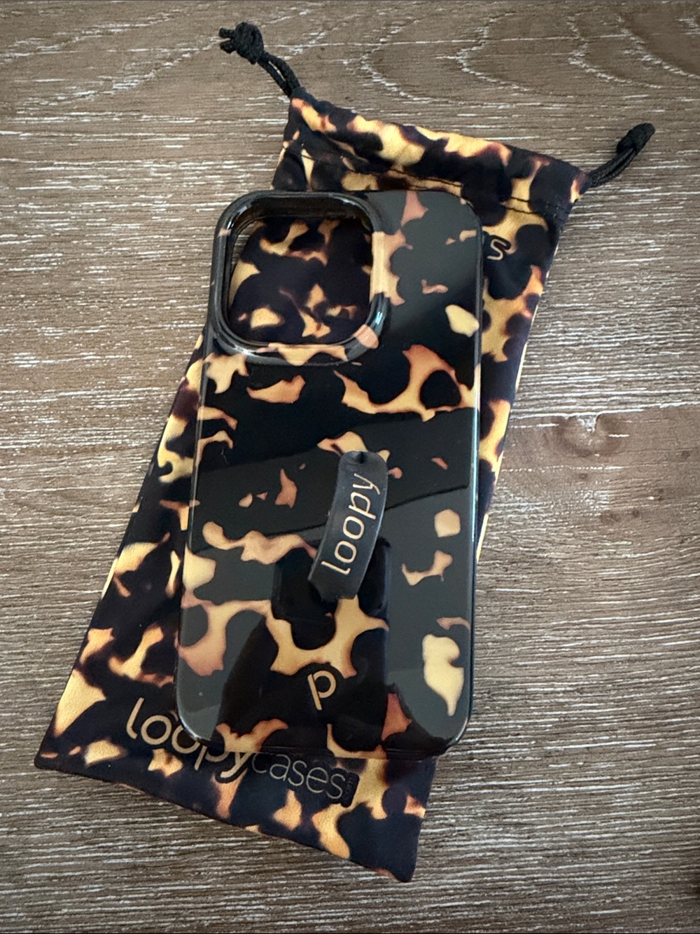 Loopy Case Leopard Print Phone Case with Built-in Loop in Black and Brown